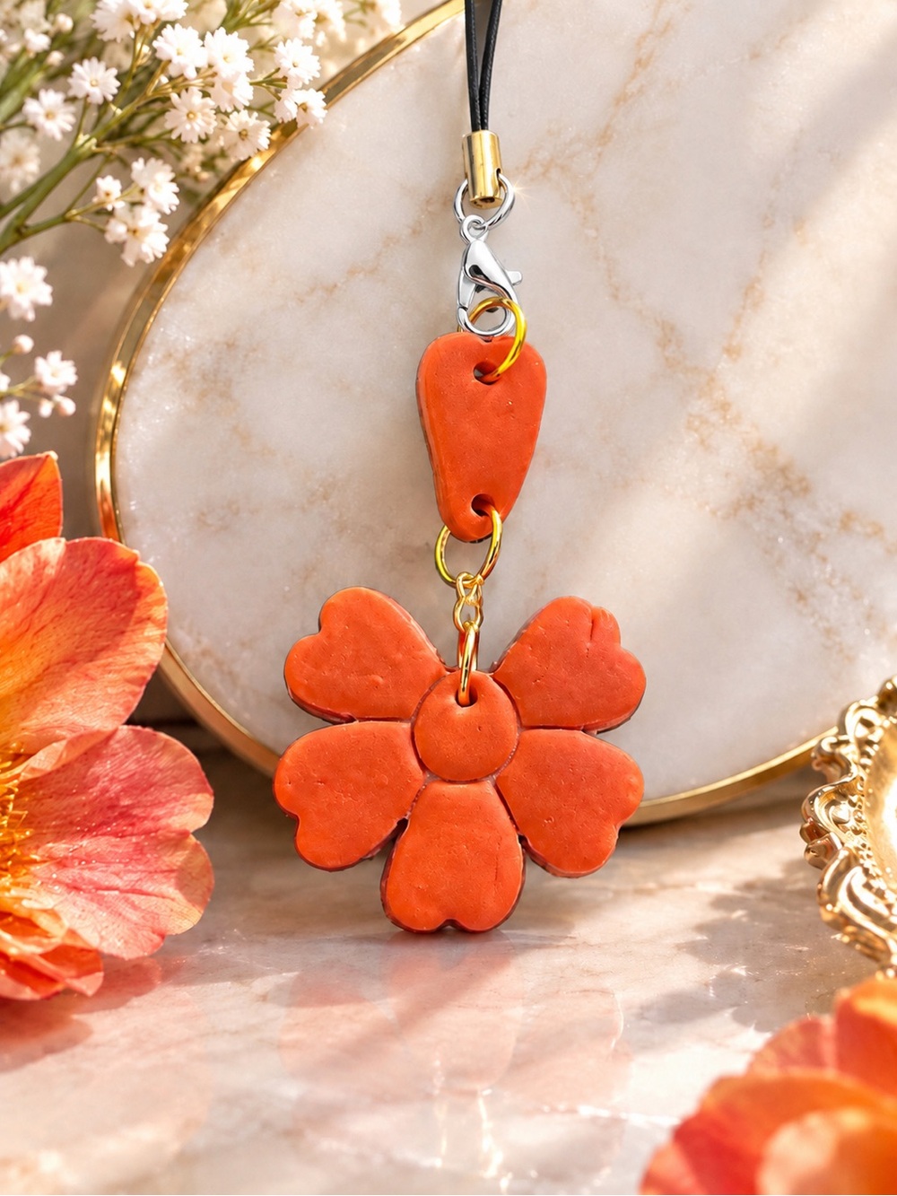 Orange Flower Phone Charm- Handmade